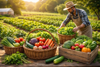 sertifikat-organik-dan perannya-dalam-pemasaran-produk-organik Aktivitas panen produk organik segar di ladang pertania