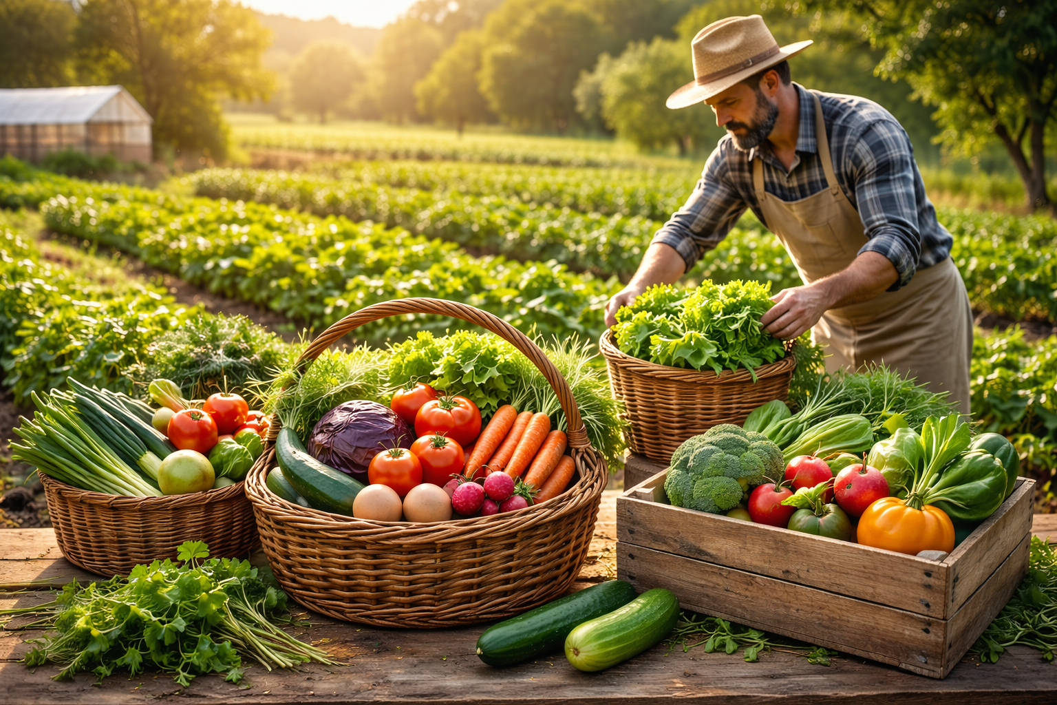 Aktivitas panen produk organik segar di ladang pertania
