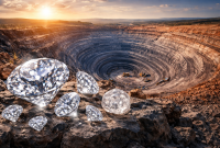 Tambang berlian raksasa dengan diamond alami berkilau di bagian depan