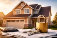 Homeowners reviewing mortgage documents in front of their house, representing the lock-in effect of low interest rates