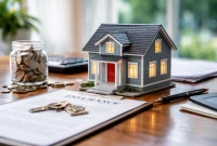 Ilustrasi rumah dengan dokumen asuransi properti yang menggambarkan mekanisme subrogation asuransi rumah bagi pemilik rumah