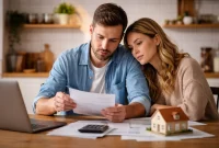 the-real-reason-americans-feel-safer-with-30-year-mortgages Couple reviewing finances at home illustrating 30-year mortgage psychology