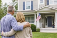 U.S. housing market 2026 with homeowners standing in front of a suburban house