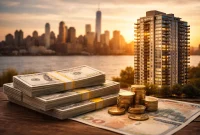 Currency risk U.S. property investment 2026 illustrated with modern apartment building and U.S. dollar stacks reflecting global real estate trends