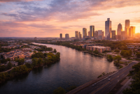 U.S. city skyline at sunset reflecting the best U.S. cities for property investment in 2026 with steady growth and strong rental demand